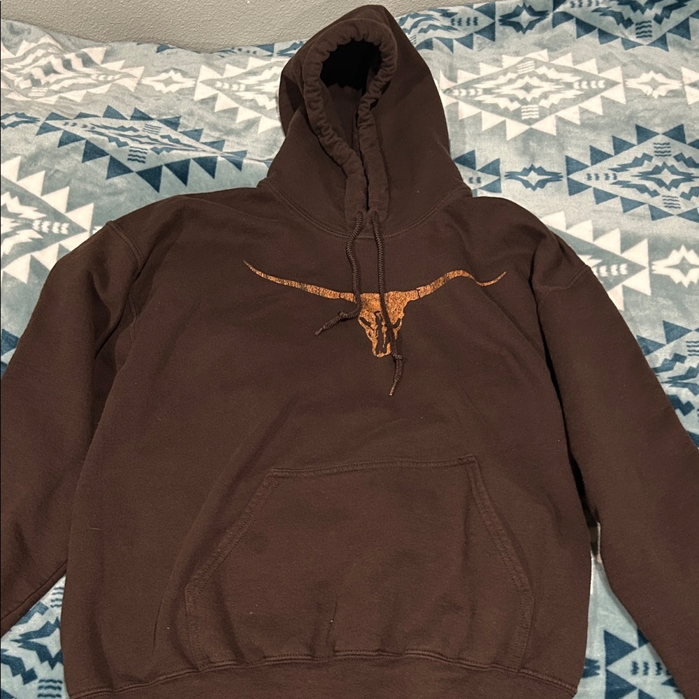 Brooks Dark Brown Hoodie with Longhorn Design